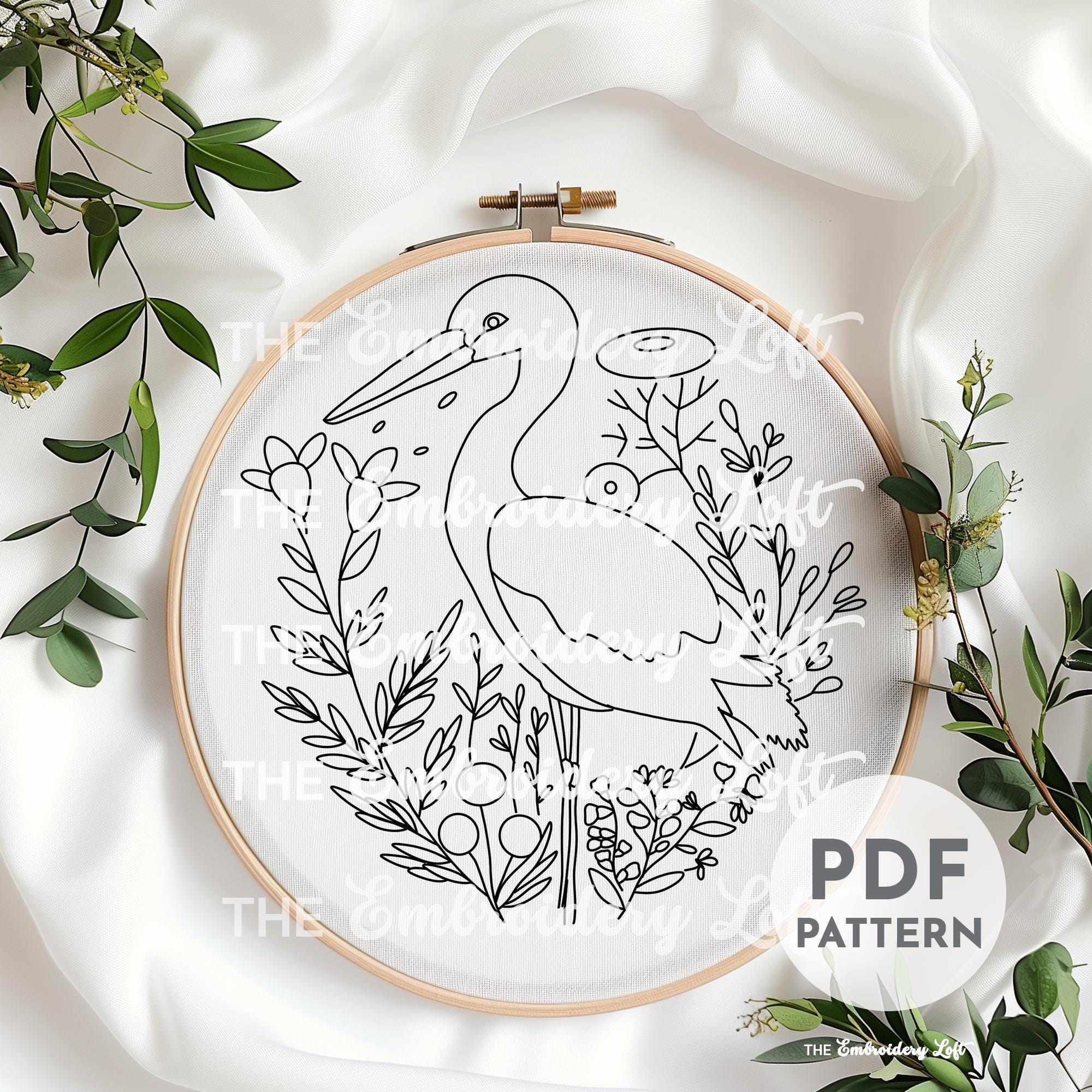 Stork Hand Embroidery Pattern