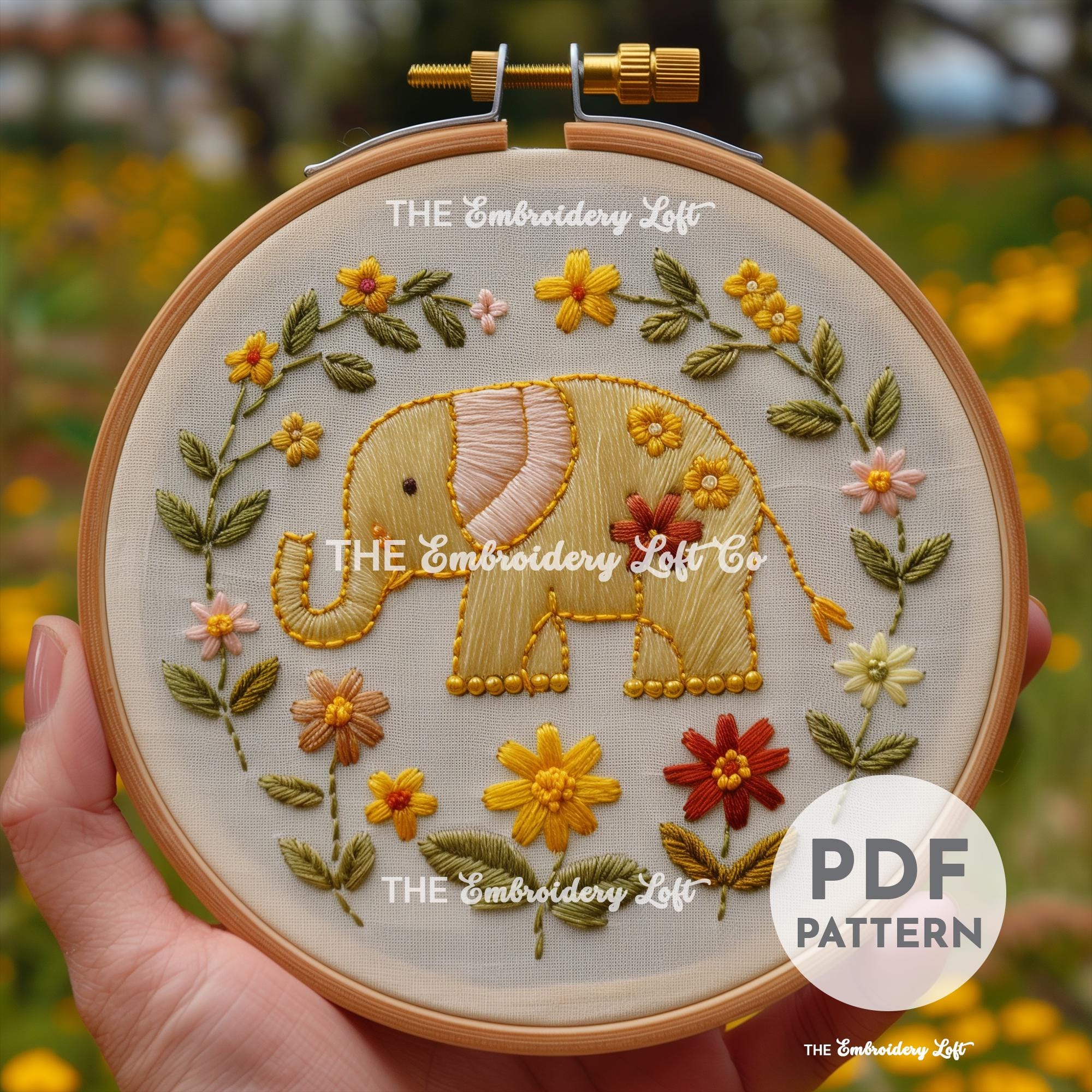 Floral Elephant Hand Embroidery Pattern
