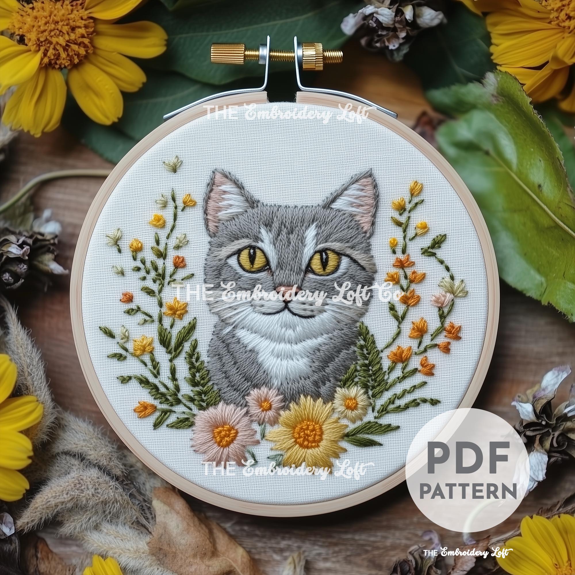 Gray Cat Hand Embroidery Pattern
