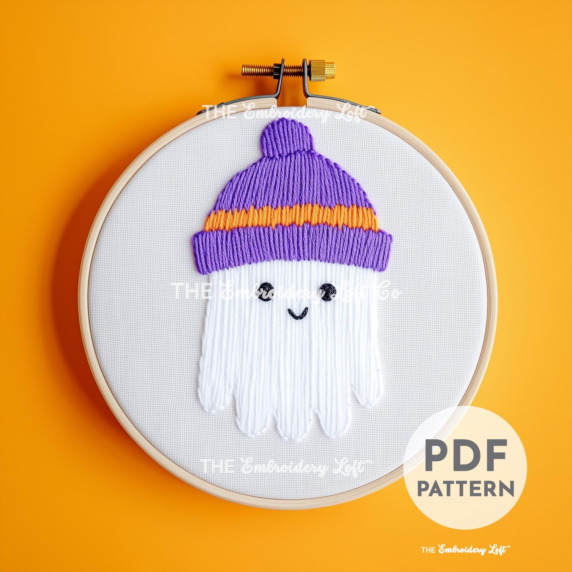 Retro Ghost with Winter Hat Hand Embroidery Pattern
