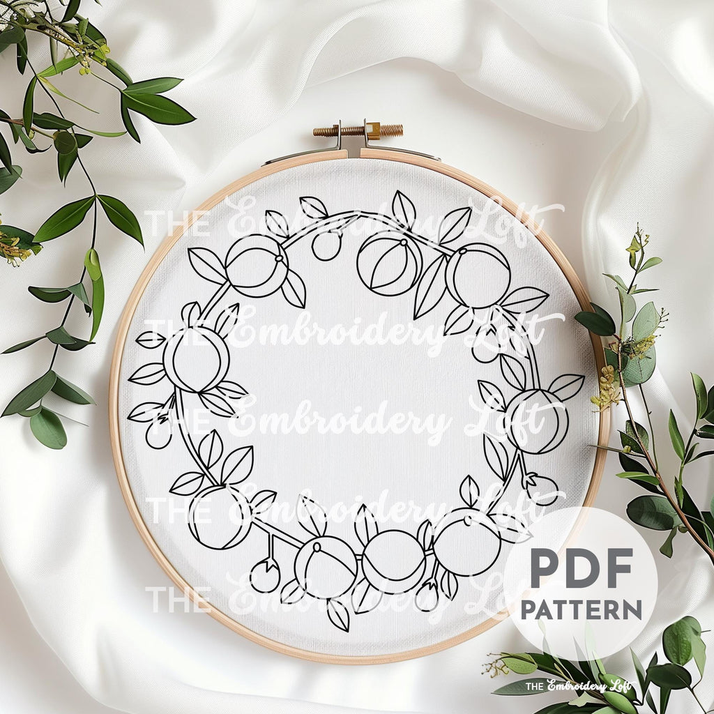 Peach Wreath Hand Embroidery Pattern