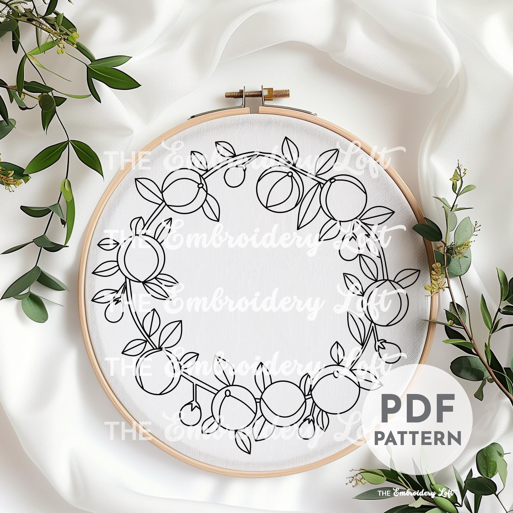 Peach Wreath Hand Embroidery Pattern