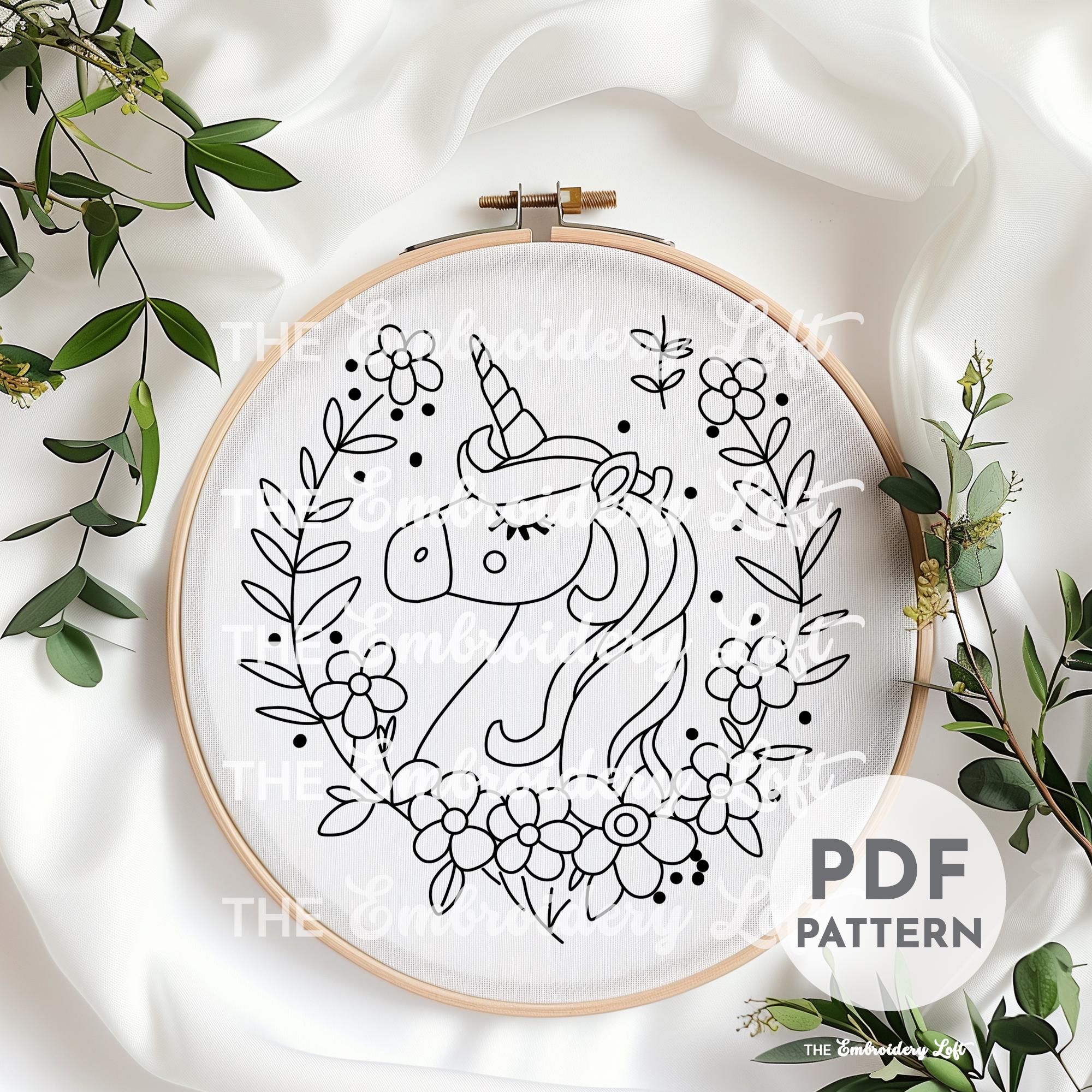Blue Unicorn Hand Embroidery Pattern
