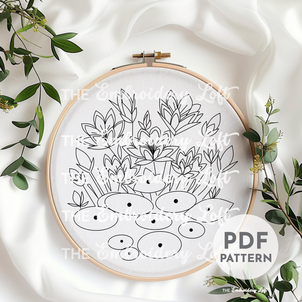 Colorful Water Lilies Hand Embroidery Pattern