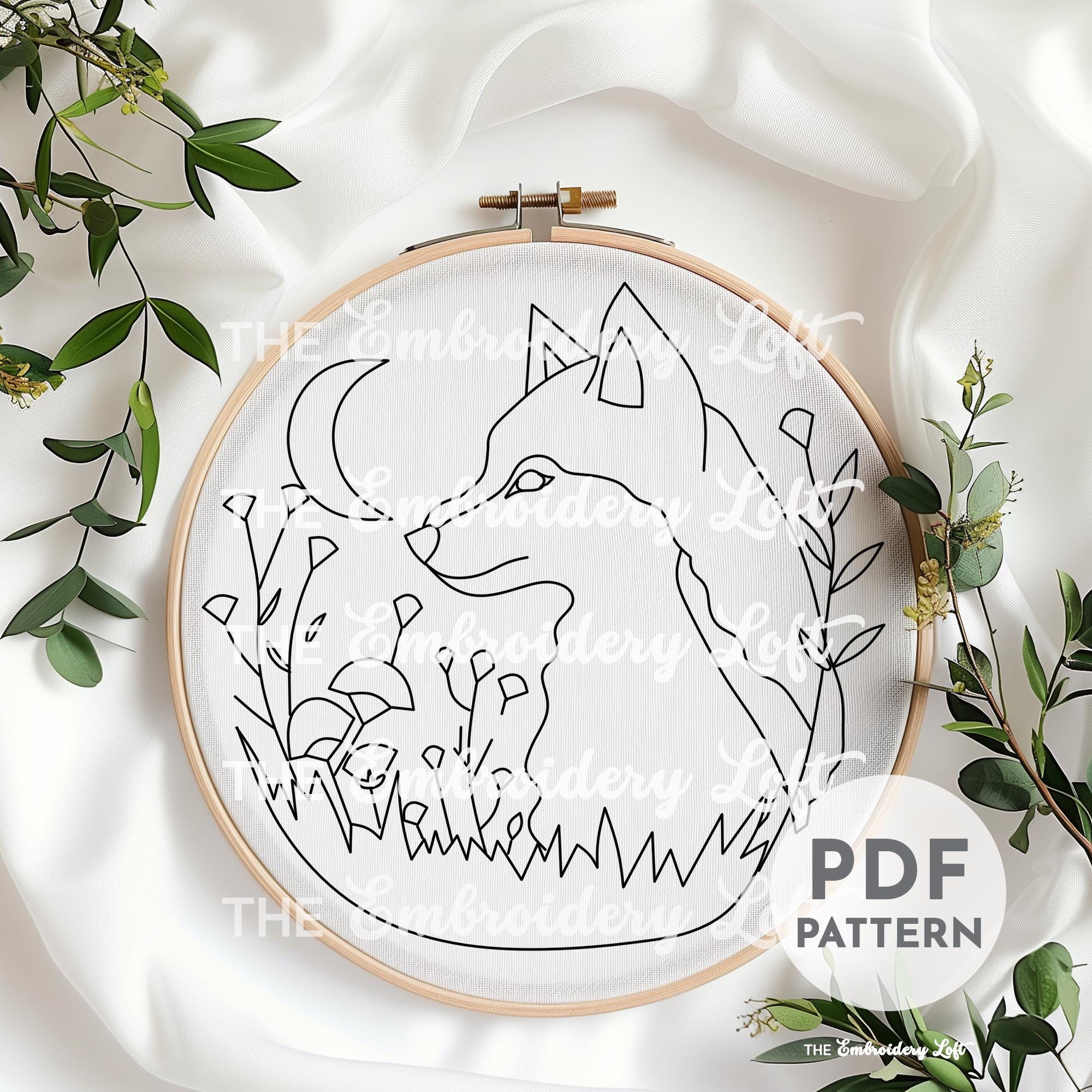 Lunar Wolf Hand Embroidery Pattern