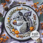 Woodland Squirrel Hand Embroidery Pattern