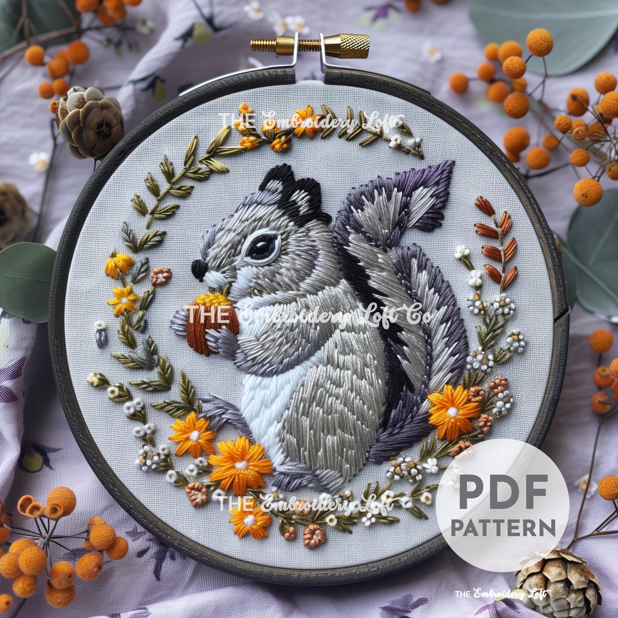 Woodland Squirrel Hand Embroidery Pattern
