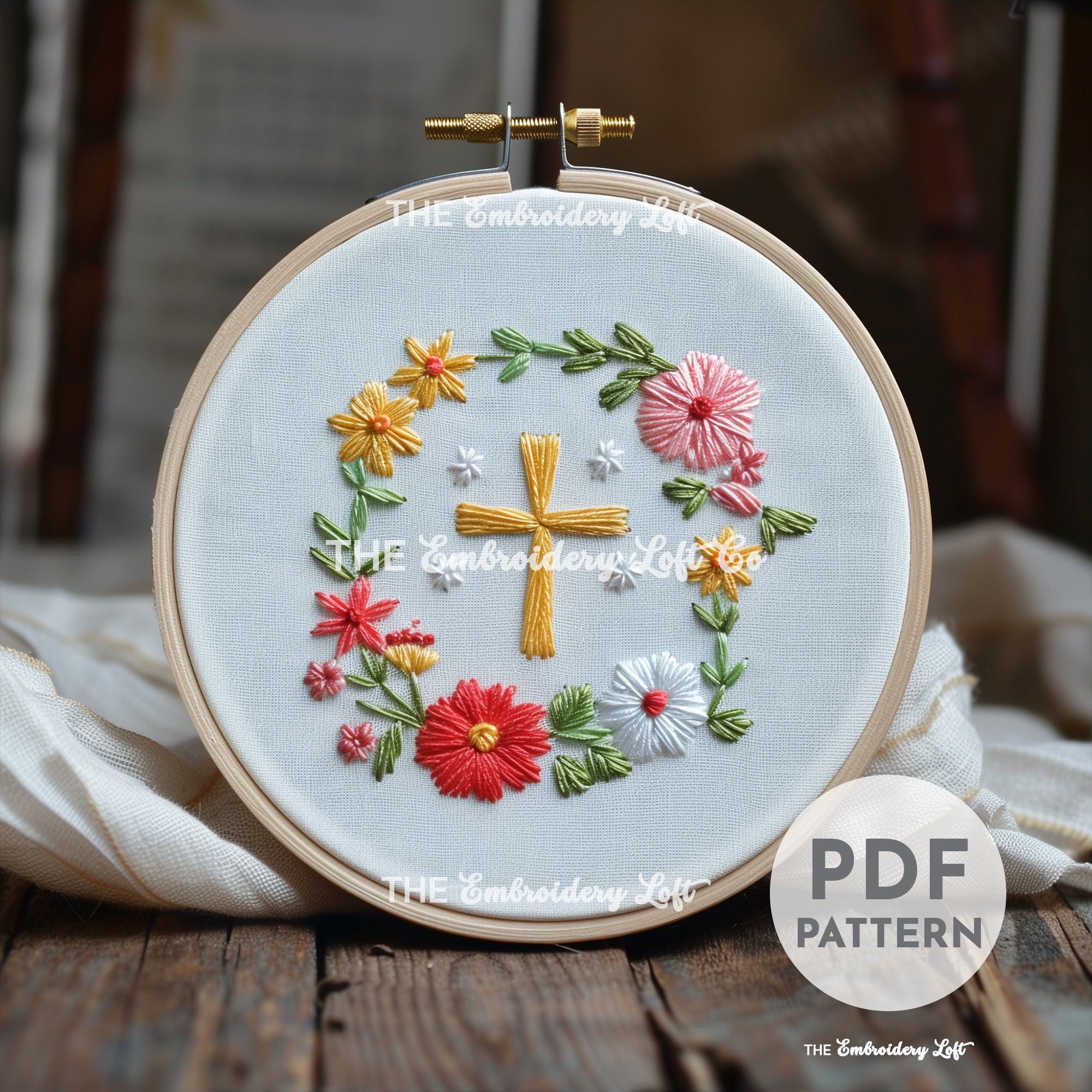 Floral Cross Embroidery Pattern
