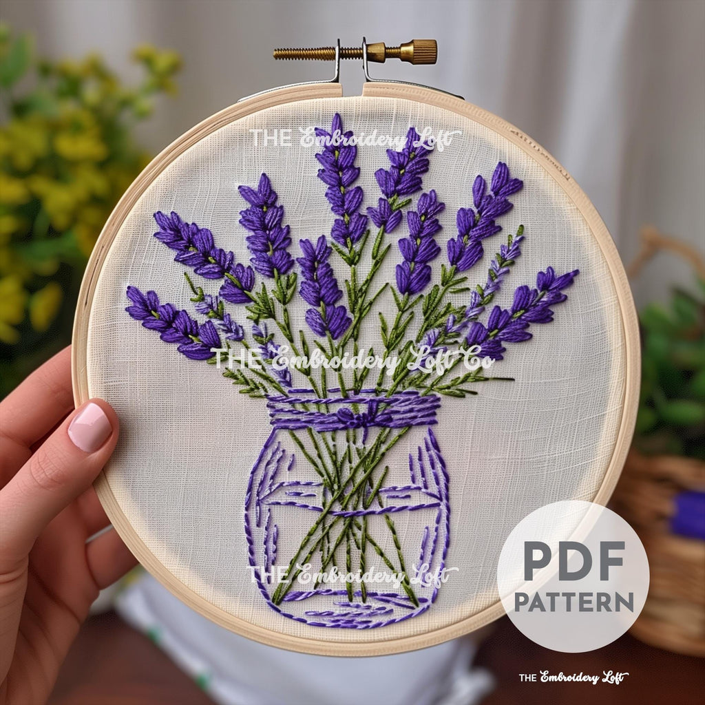 Vase of Lavender Hand Embroidery Pattern