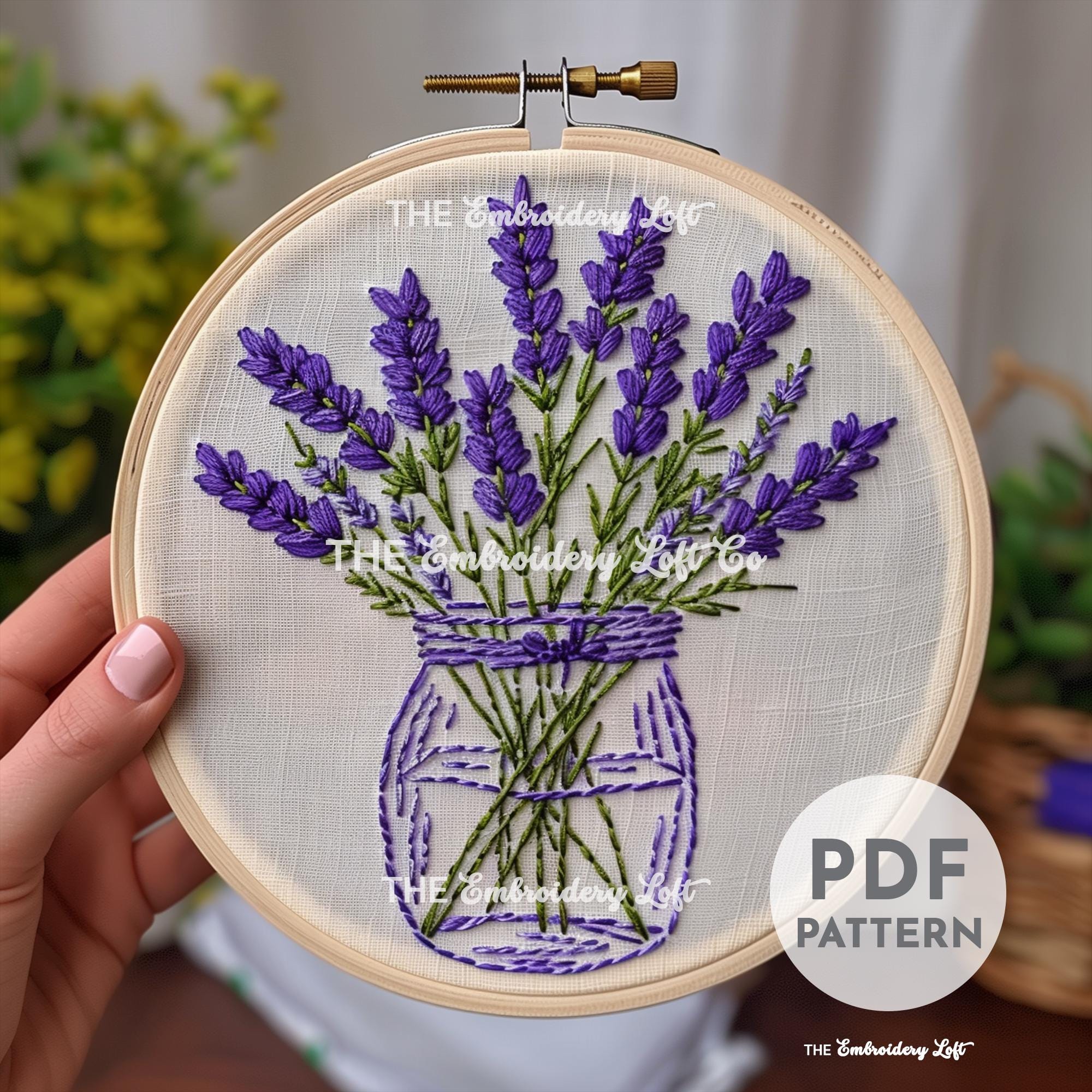 Vase of Lavender Hand Embroidery Pattern