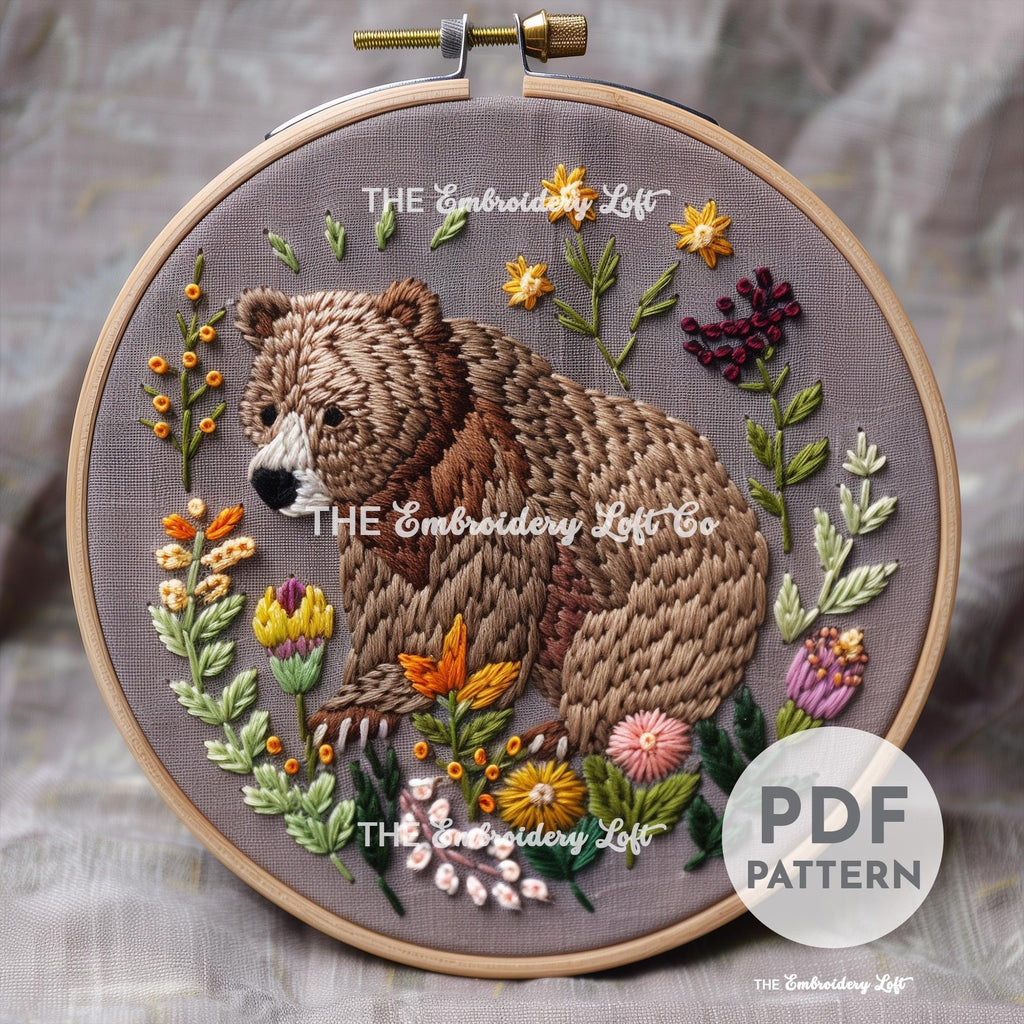 Woodland Bear Hand Embroidery Pattern