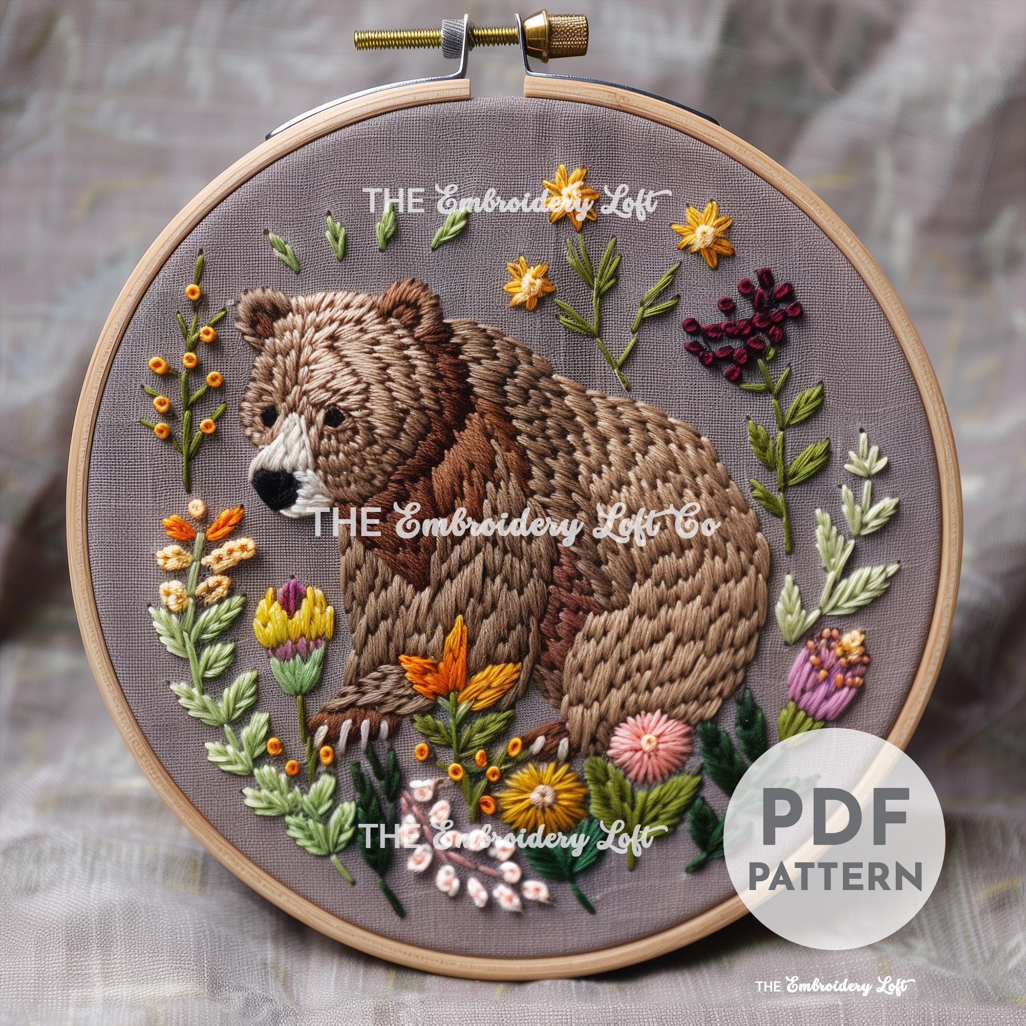 Woodland Bear Hand Embroidery Pattern