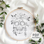 Floral Skull Hand Embroidery Pattern