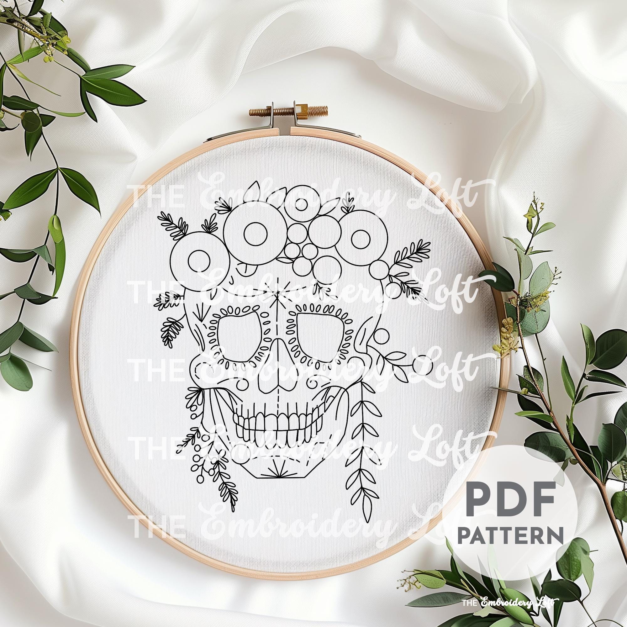 Floral Skull Hand Embroidery Pattern
