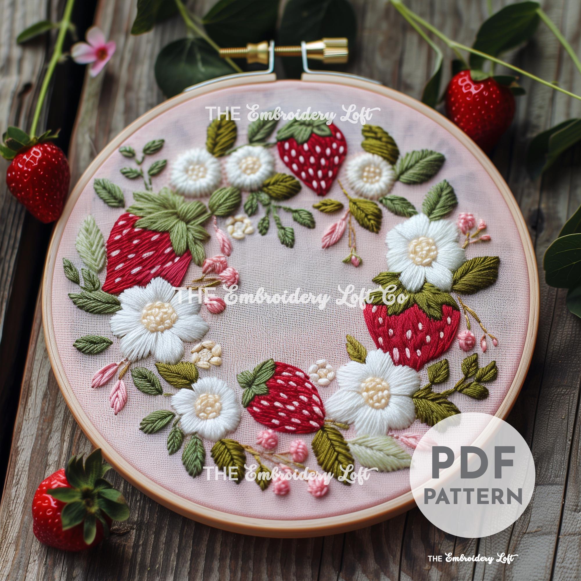 Strawberry Wreath Hand Embroidery Pattern