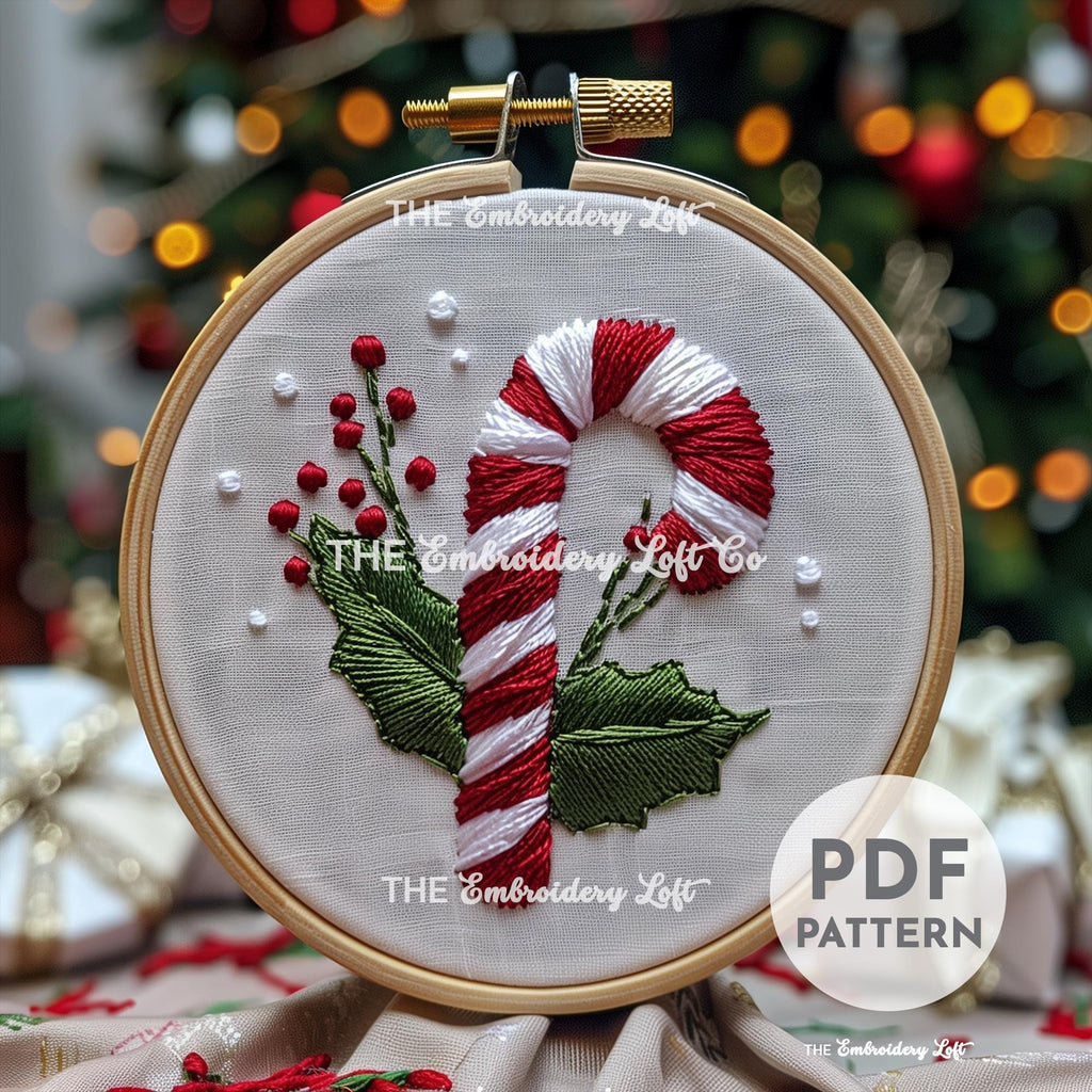 Candy Cane Hand Embroidery Pattern