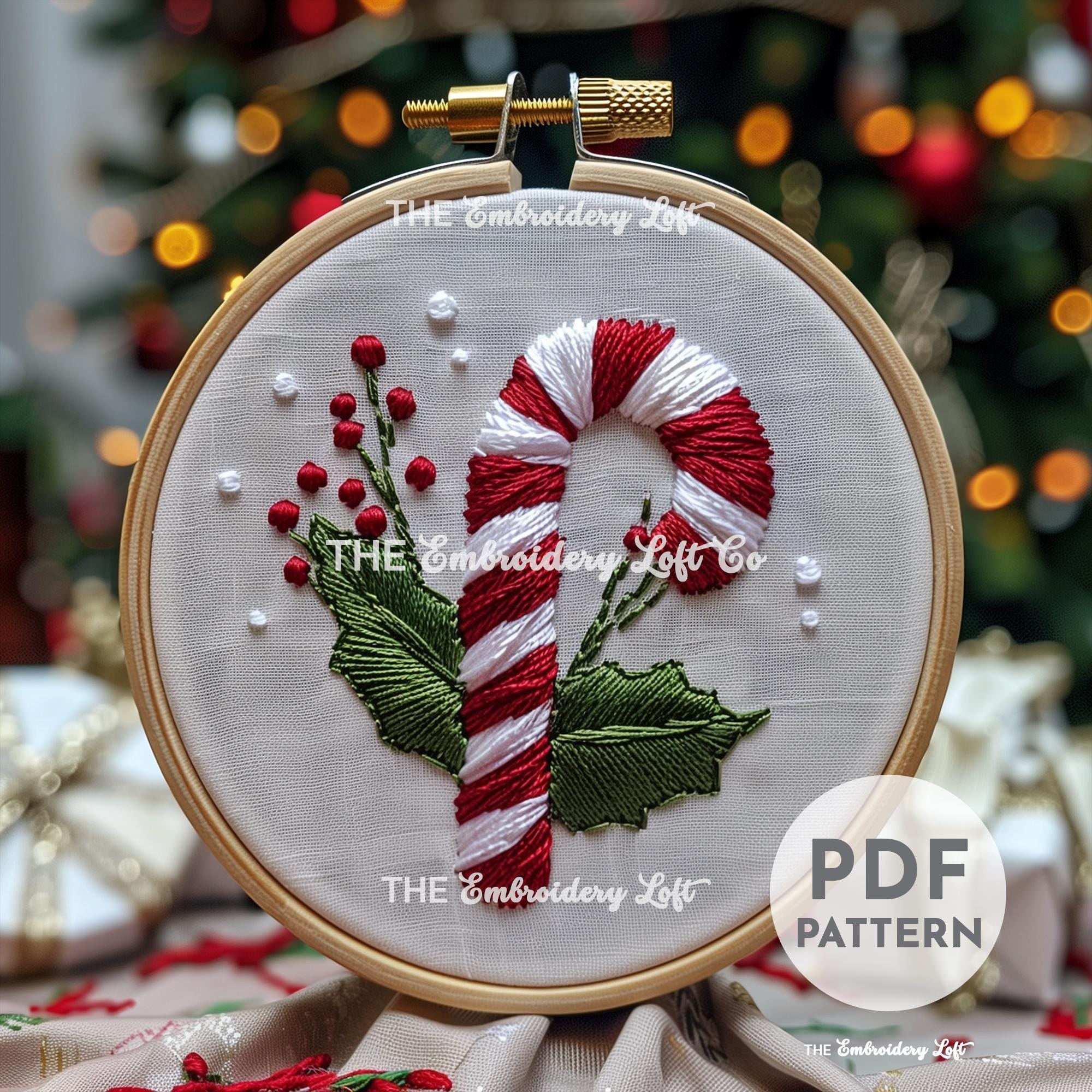 Candy Cane Hand Embroidery Pattern