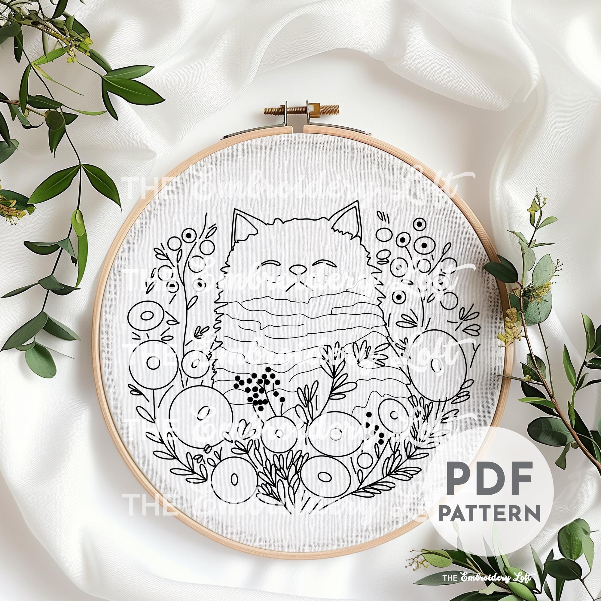 Persian Cat Hand Embroidery Pattern