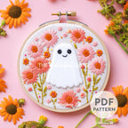 Retro Floral Ghost Hand Embroidery Pattern
