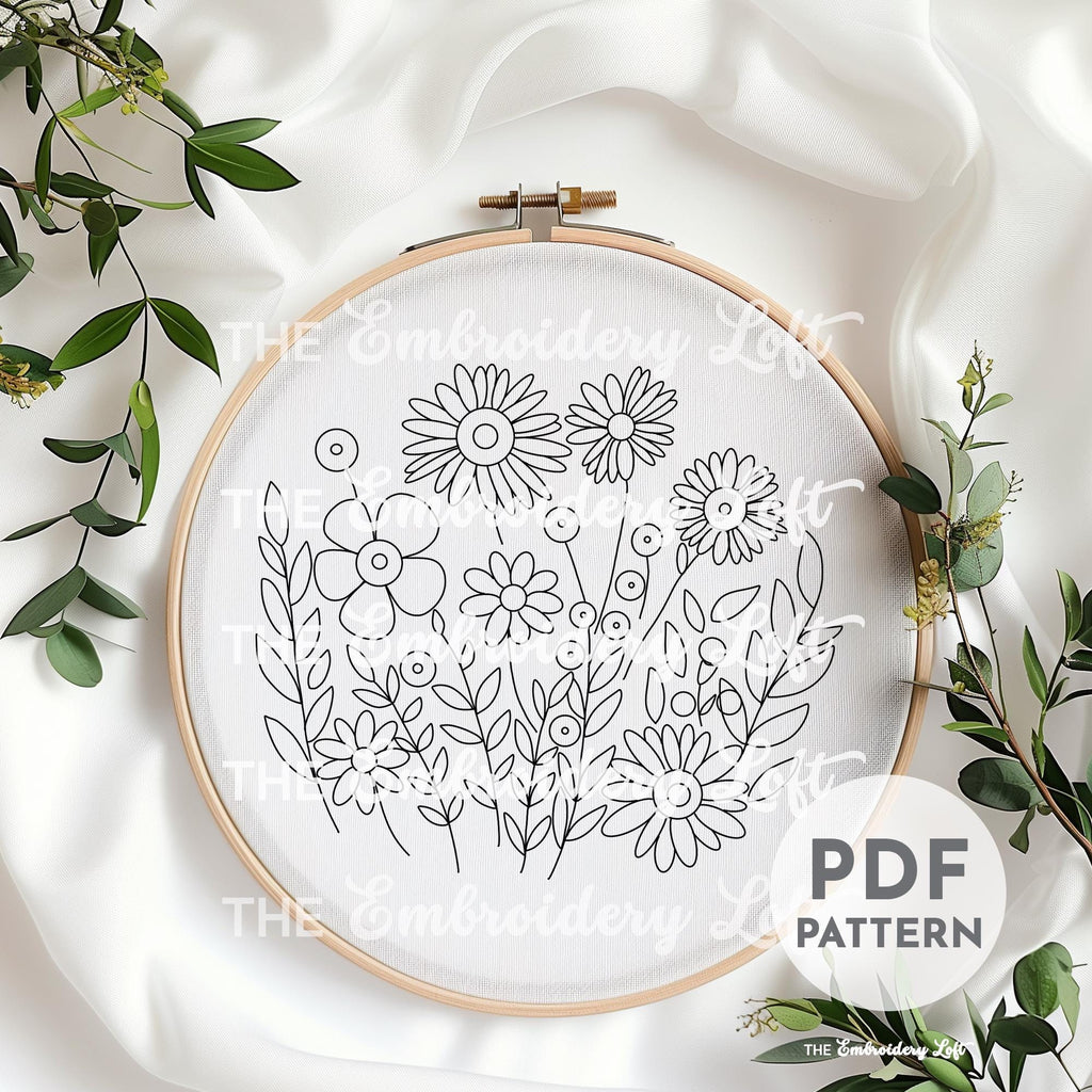Meadow of Wildflowers Hand Embroidery Pattern