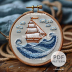 Old Sailboat Hand Embroidery Pattern, Pirate Ship, Ocean Embroidery Pattern, Beach Embroidery, Summer Pattern, Hand Embroidery Pattern PDF