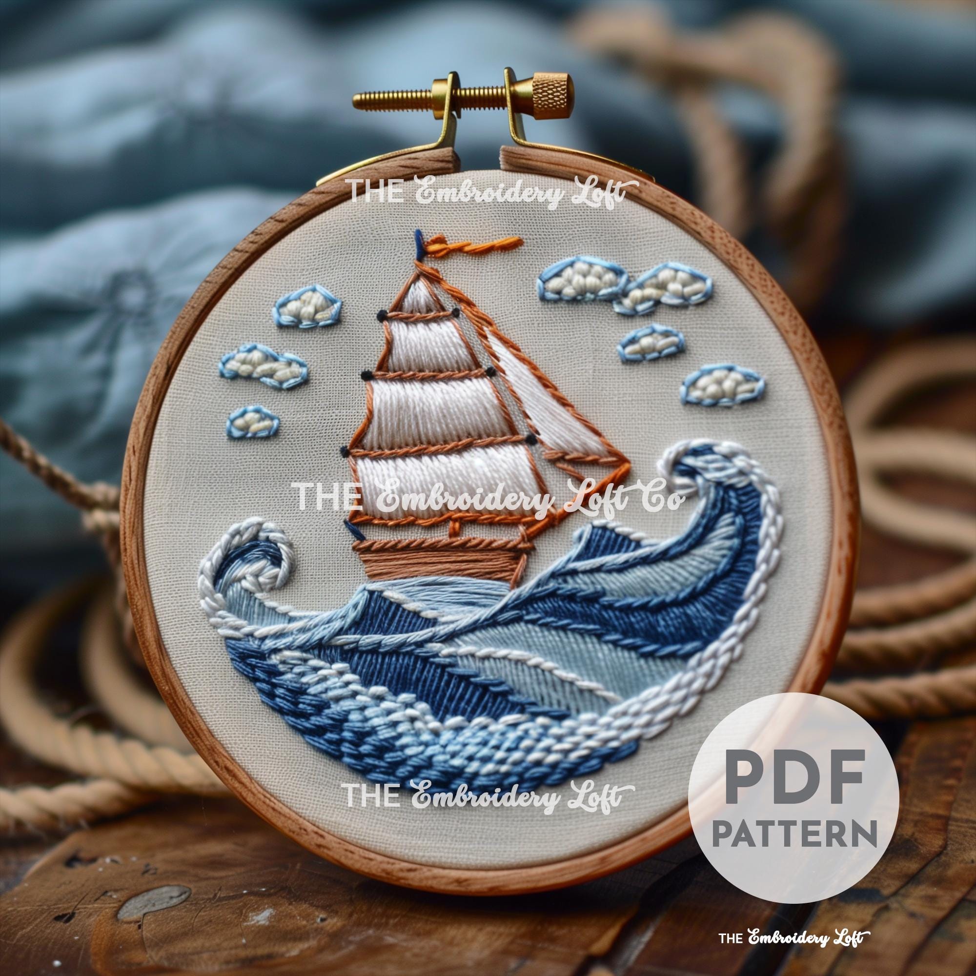 Old Sailboat Hand Embroidery Pattern, Pirate Ship, Ocean Embroidery Pattern, Beach Embroidery, Summer Pattern, Hand Embroidery Pattern PDF