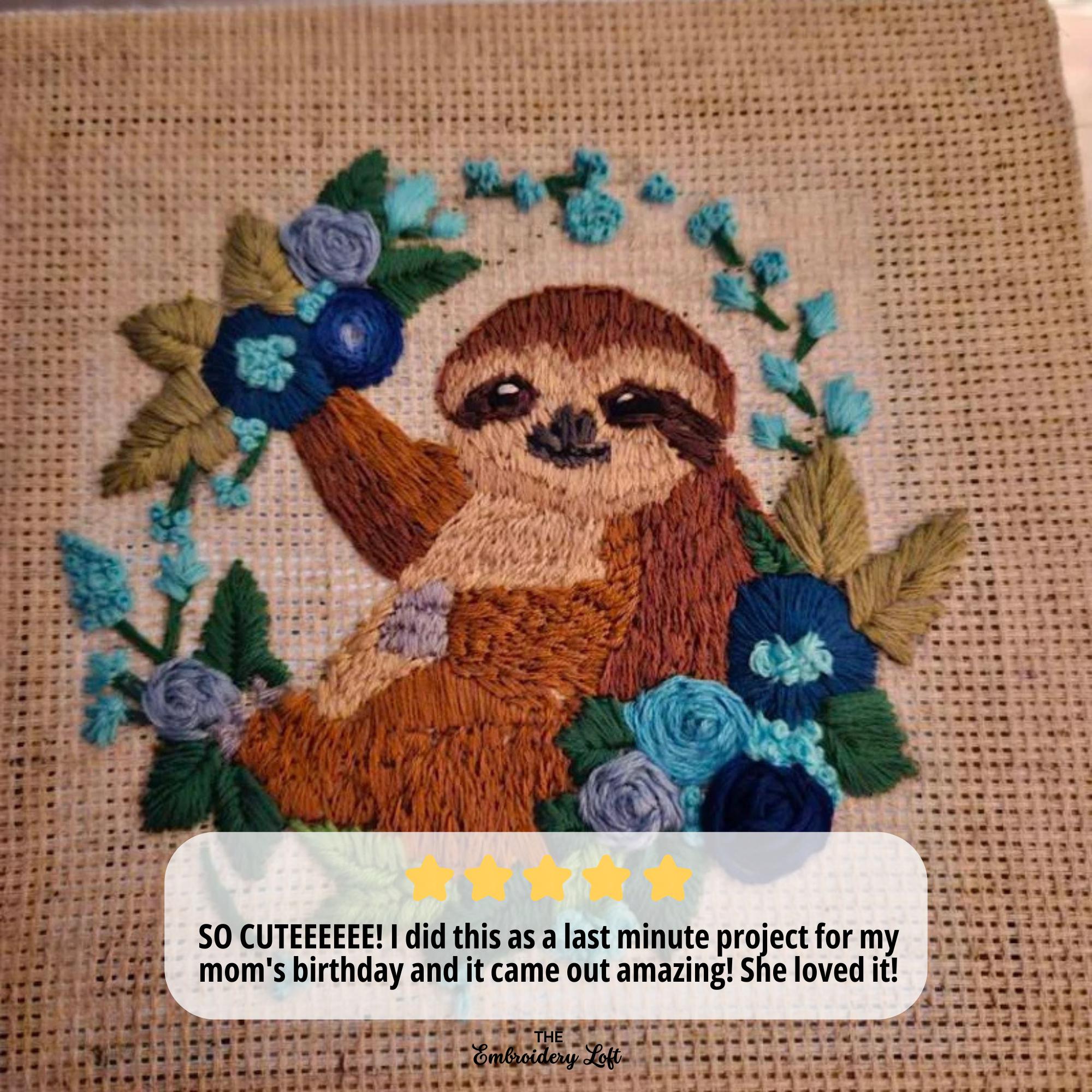 Floral Sloth Hand Embroidery Pattern