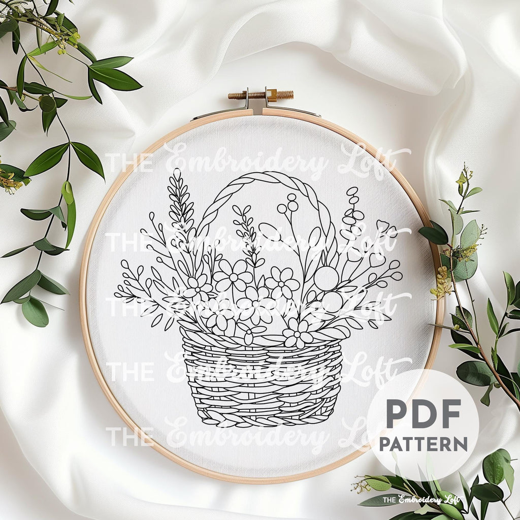 Flower Basket Hand Embroidery Pattern