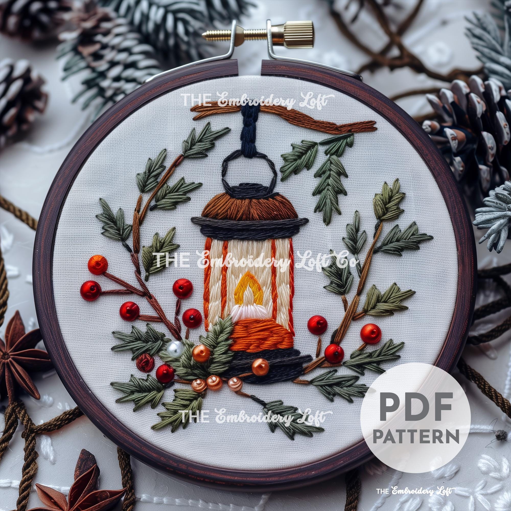 Winter Lantern Hand Embroidery Pattern