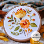Orange Folk Flower Hand Embroidery Pattern