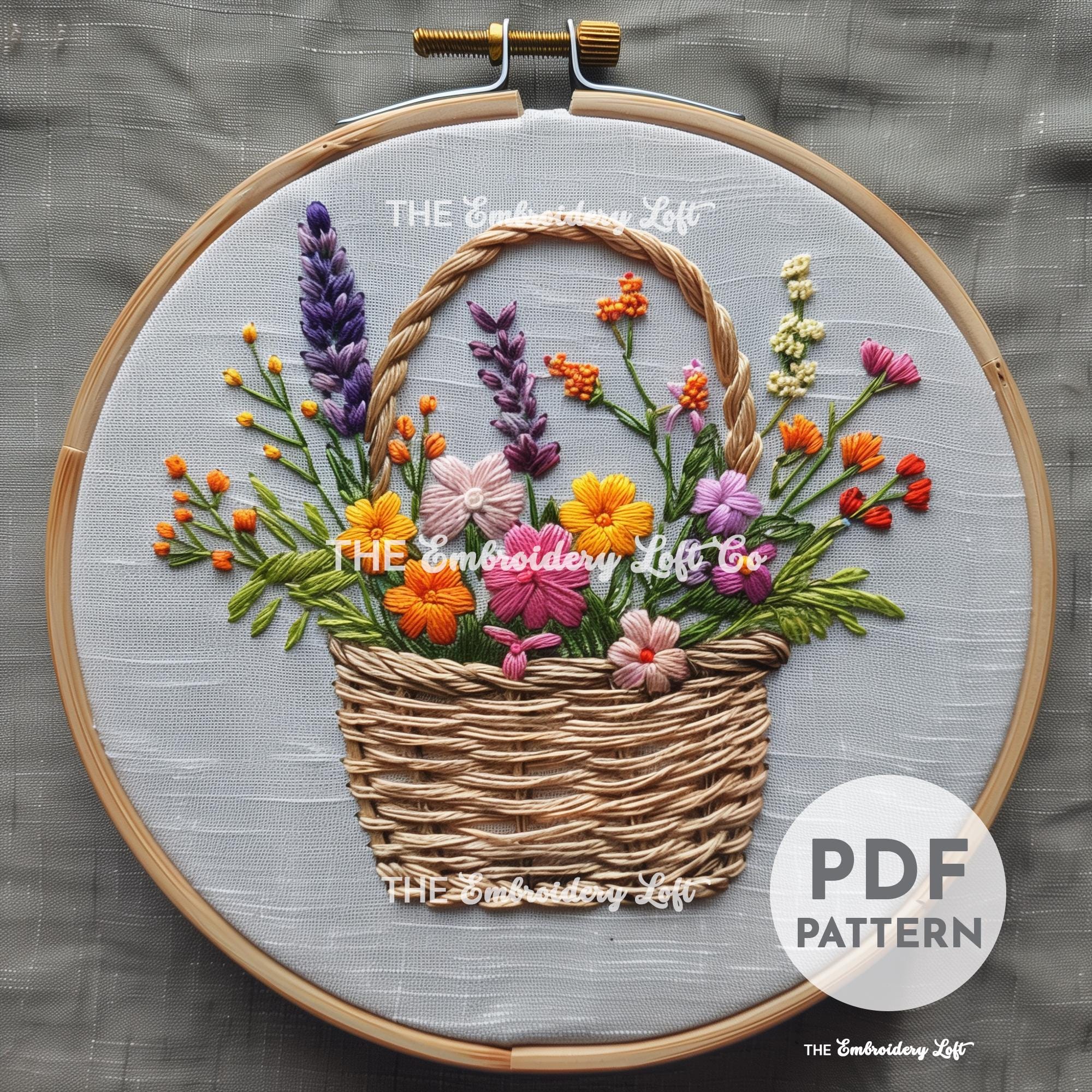 Flower Basket Hand Embroidery Pattern