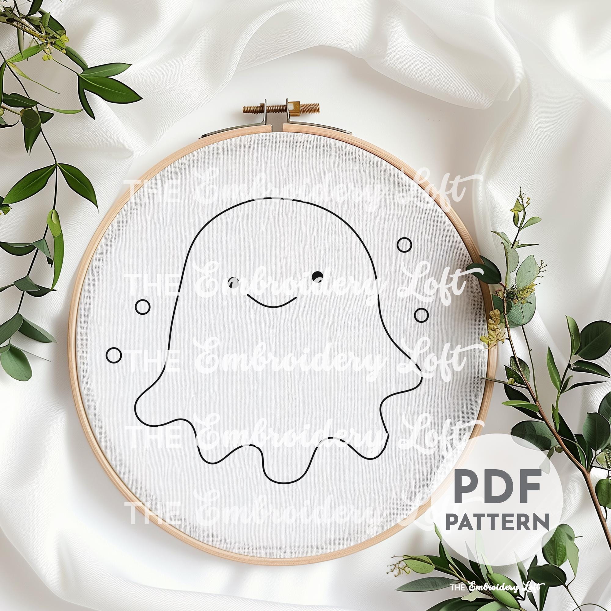 Cute Pink Ghost Hand Embroidery Pattern