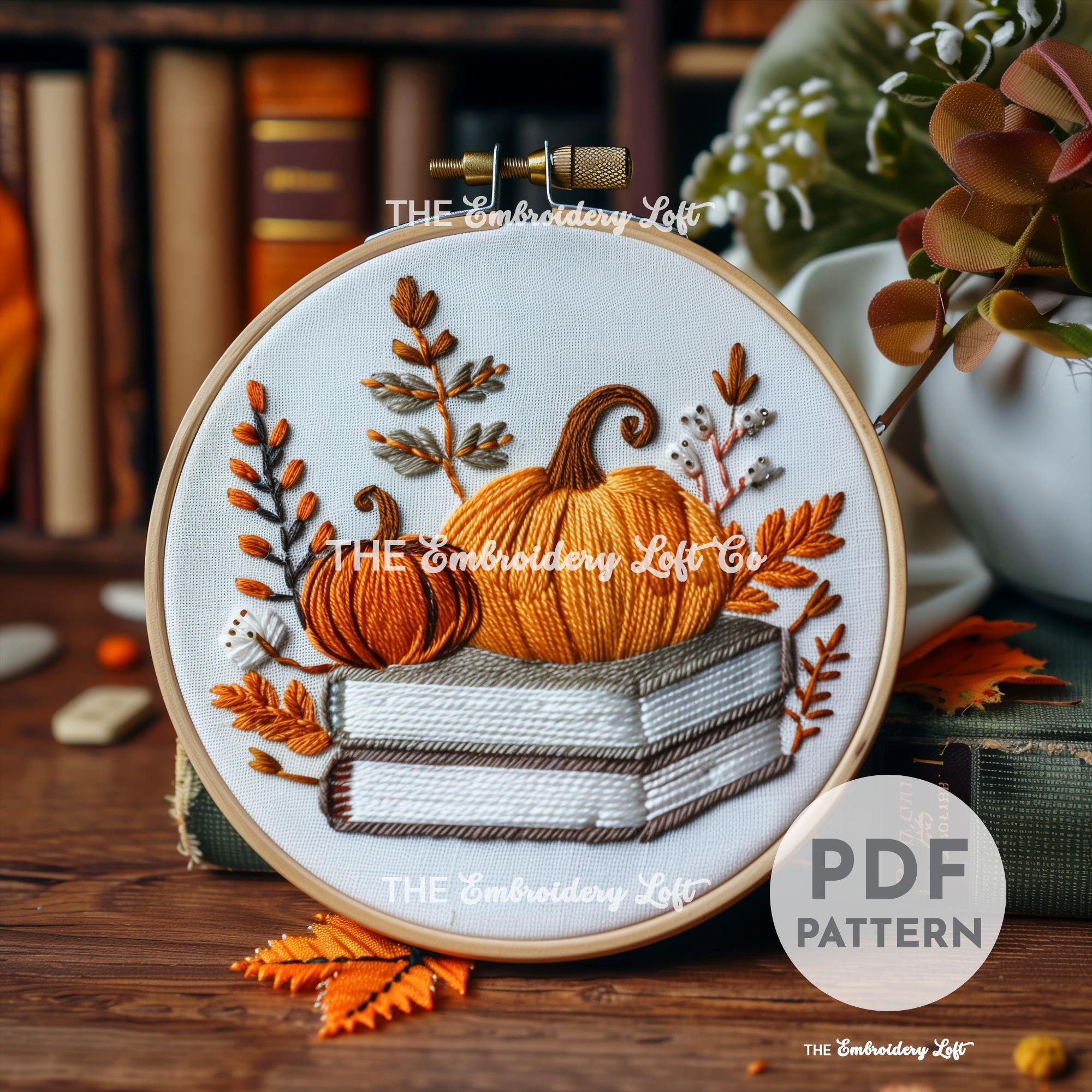 Autumn Books Hand Embroidery Pattern