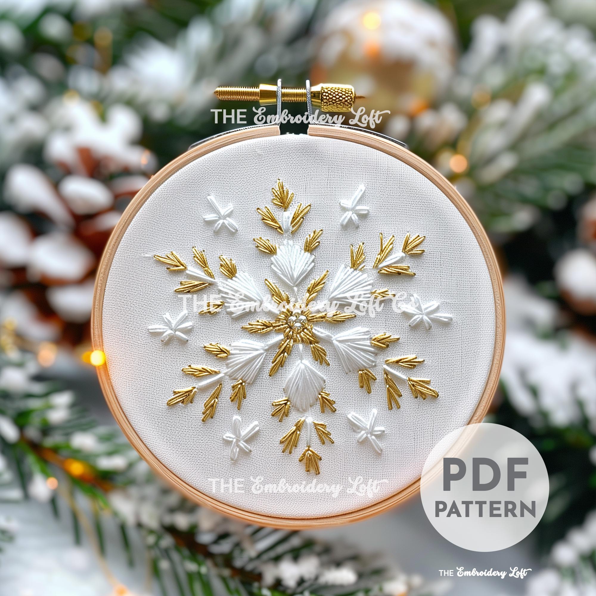 Gold and White Snowflake Hand Embroidery Pattern
