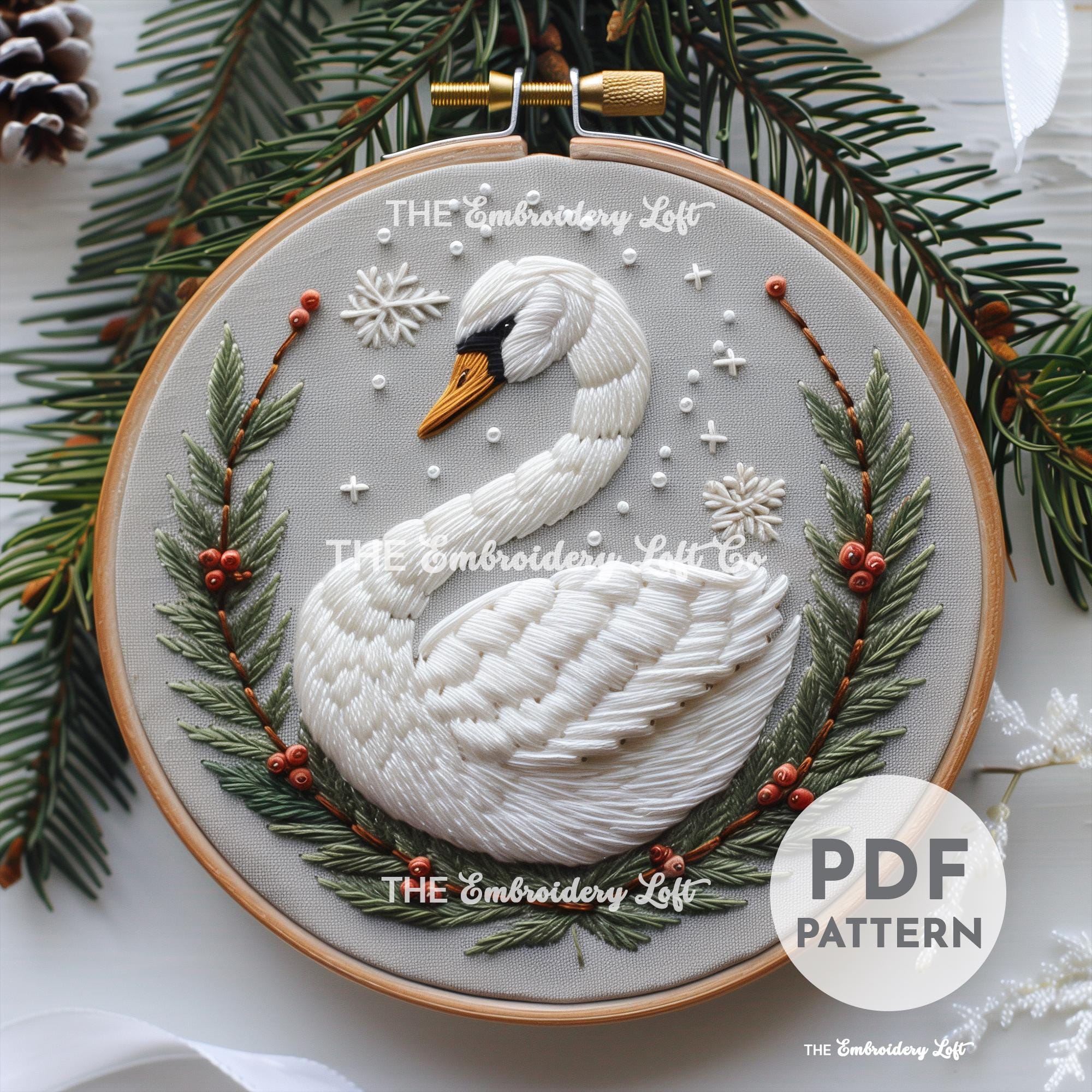 Twelve Days of Christmas, Seven Swans Swimming Hand Embroidery Pattern