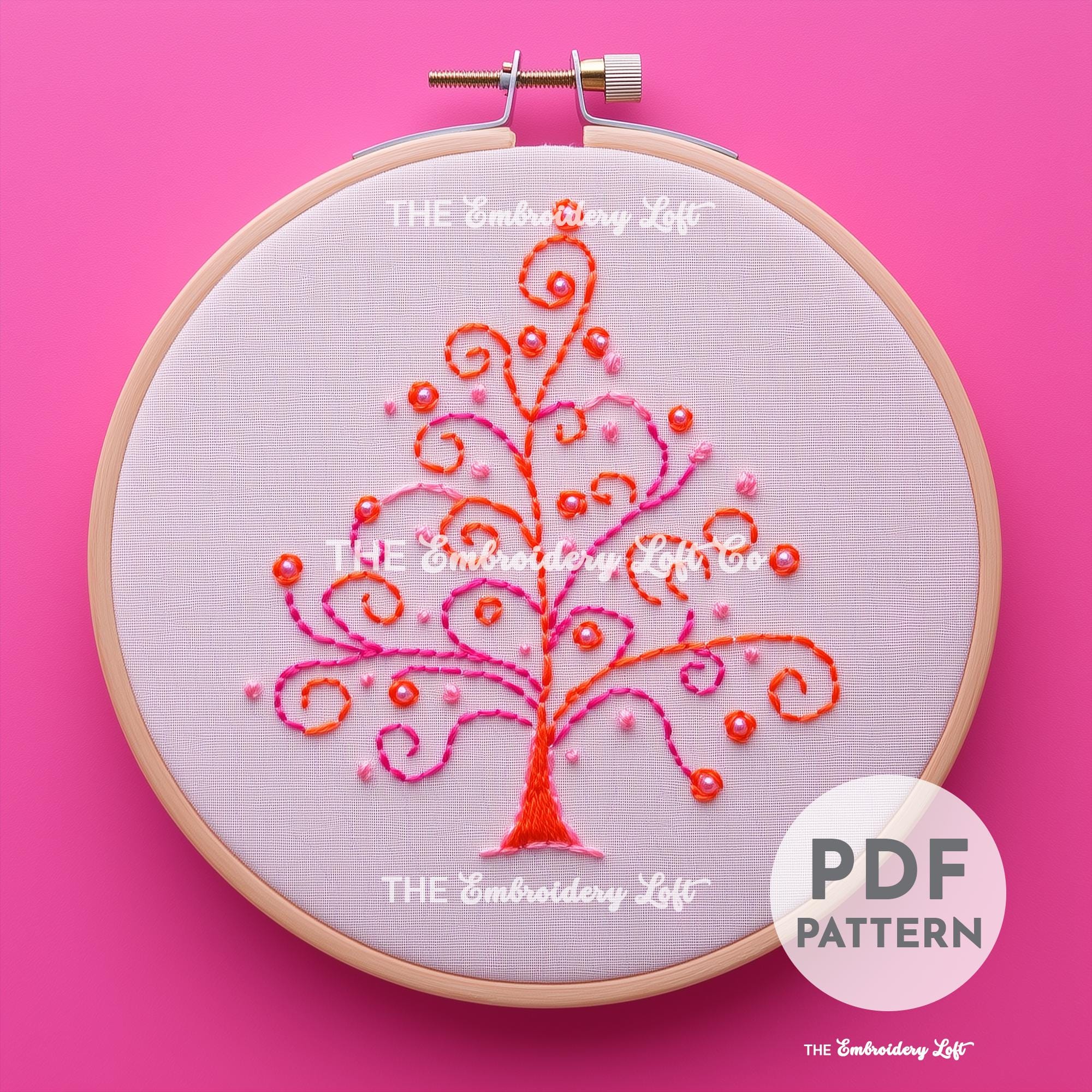 Pink Christmas Tree Hand Embroidery Pattern