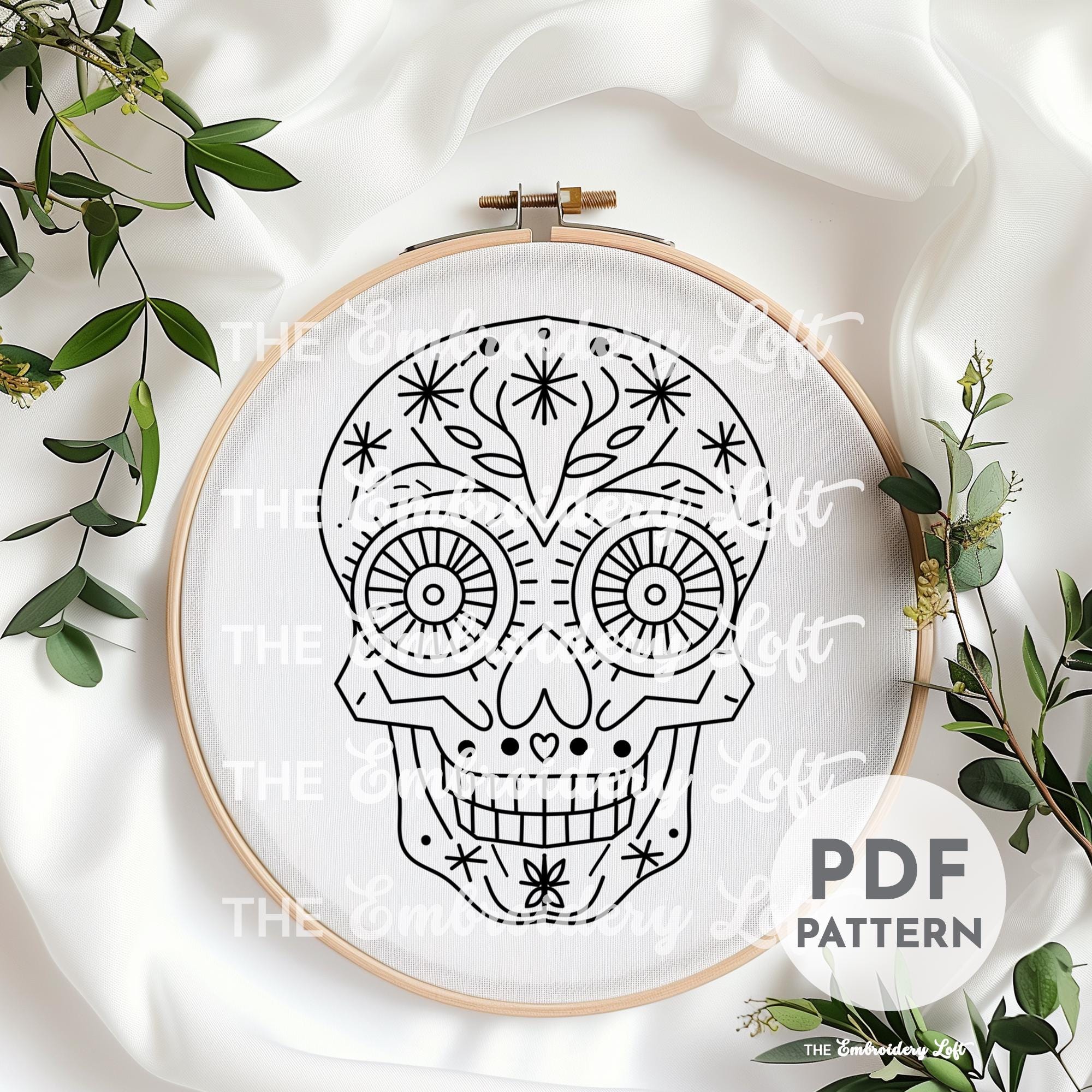 Pink Calaca Hand Embroidery Pattern