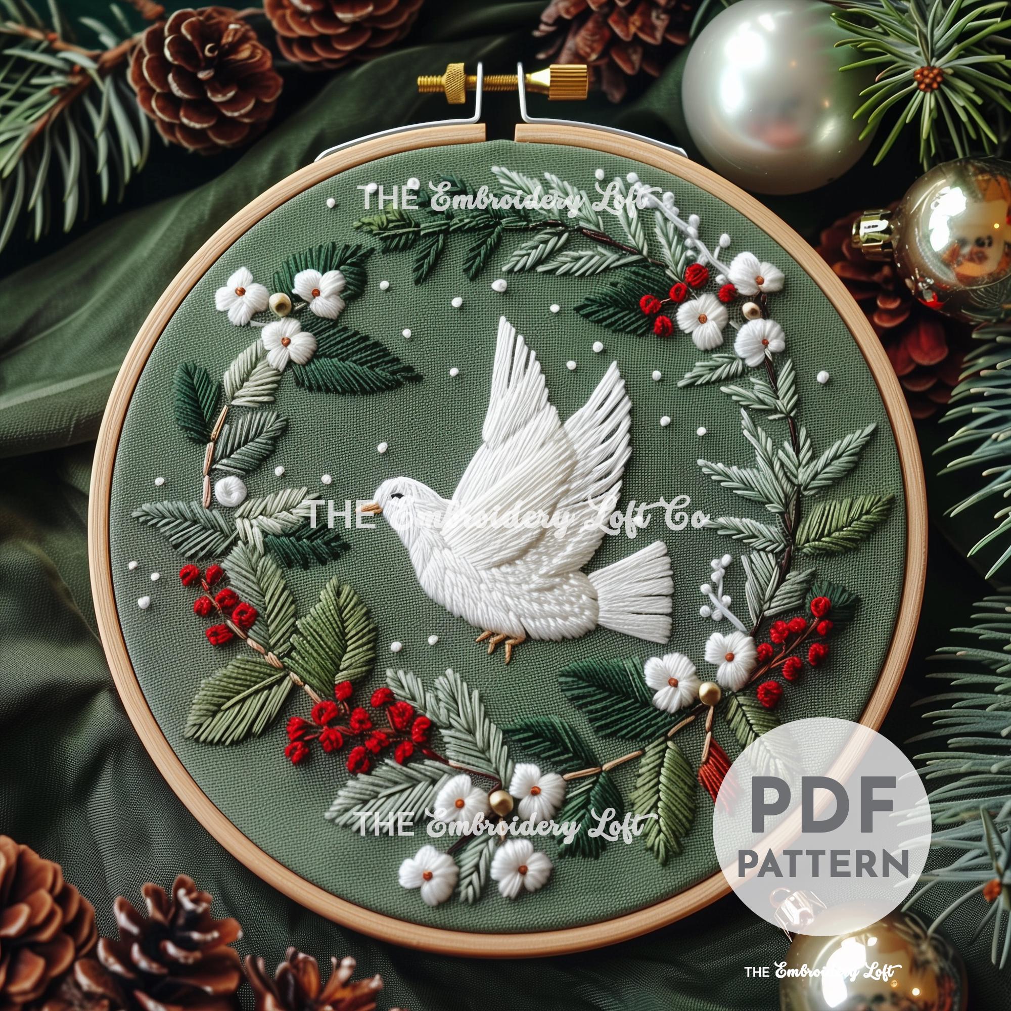 Christmas Dove Hand Embroidery Pattern