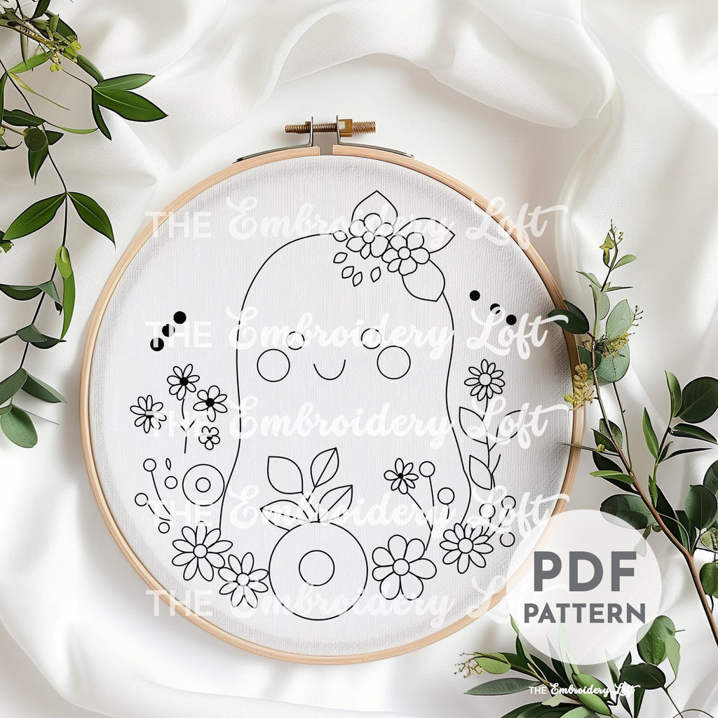 Floral Ghost Hand Embroidery Pattern