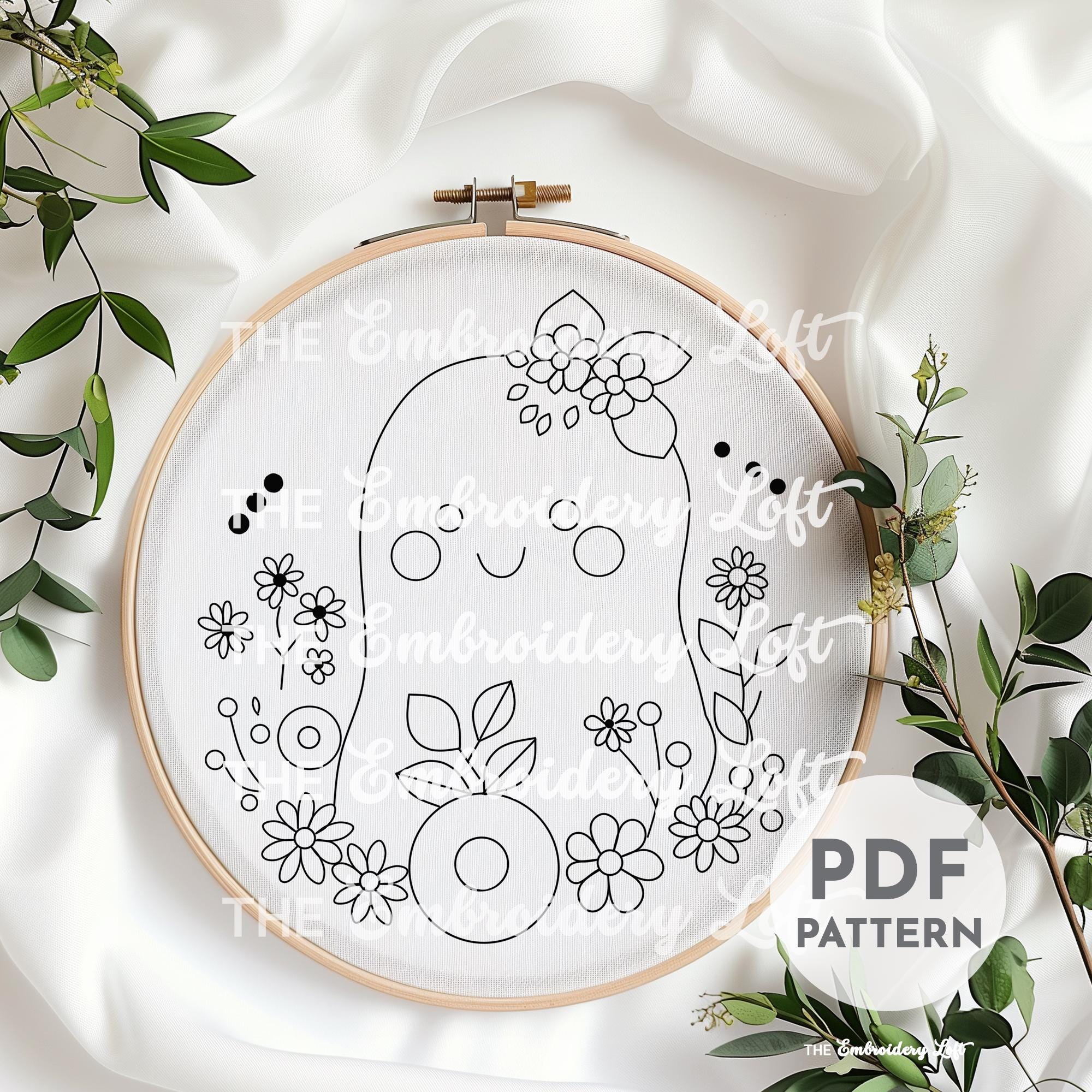 Floral Ghost Hand Embroidery Pattern