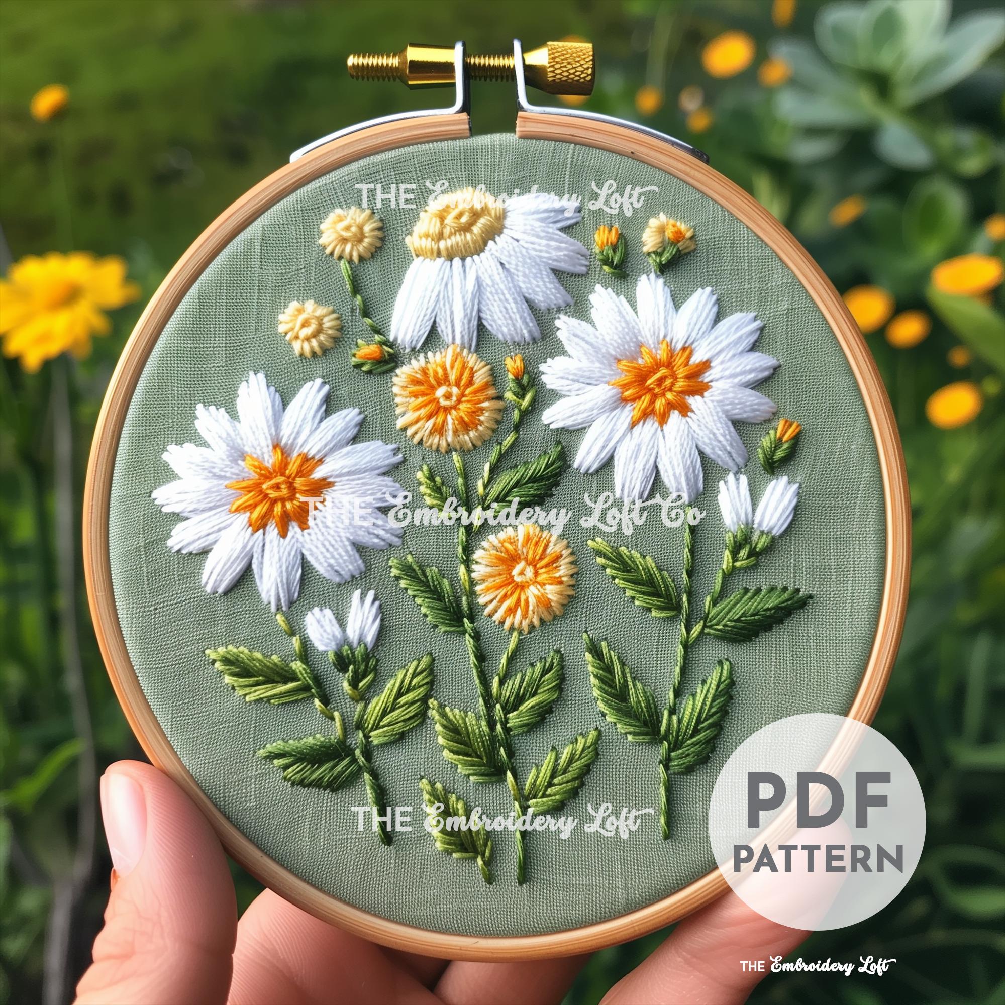 White Daisies Hand Embroidery Pattern