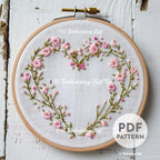 Dainty Floral Heart Wreath Hand Embroidery Pattern