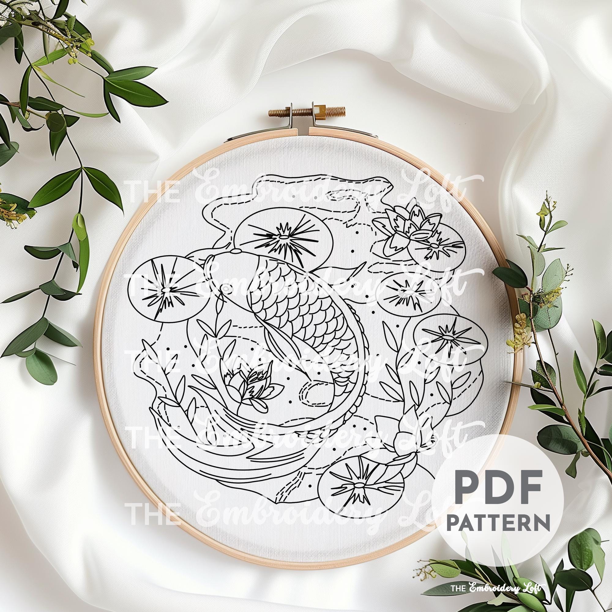 Koi Fish Hand Embroidery Pattern