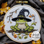 Witchy Frog Hand Embroidery Pattern