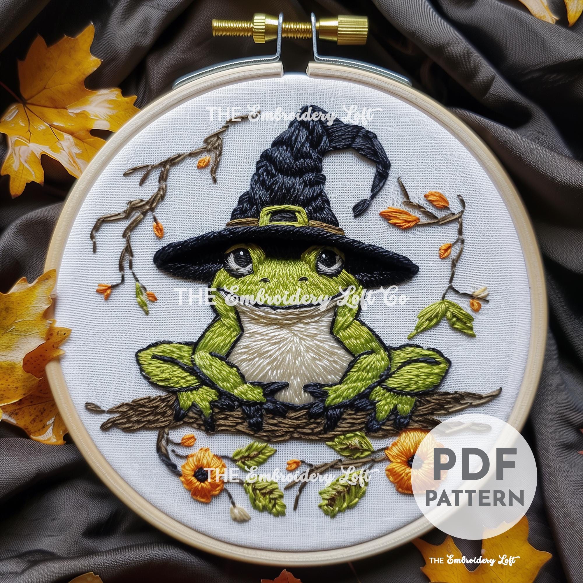Witchy Frog Hand Embroidery Pattern