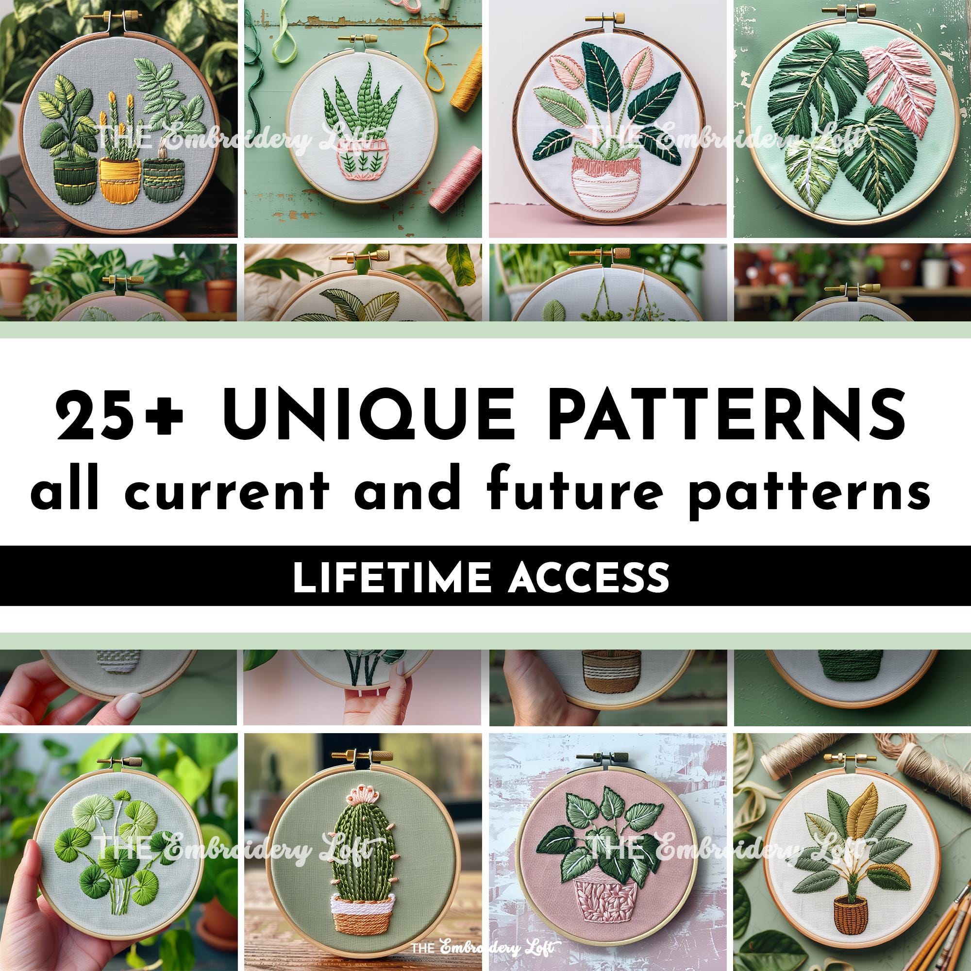 MINI COLLECTION, House Plants Hand Embroidery Pattern Collection, Current and Future Designs, Lifetime Access, Hand Embroidery PDFs
