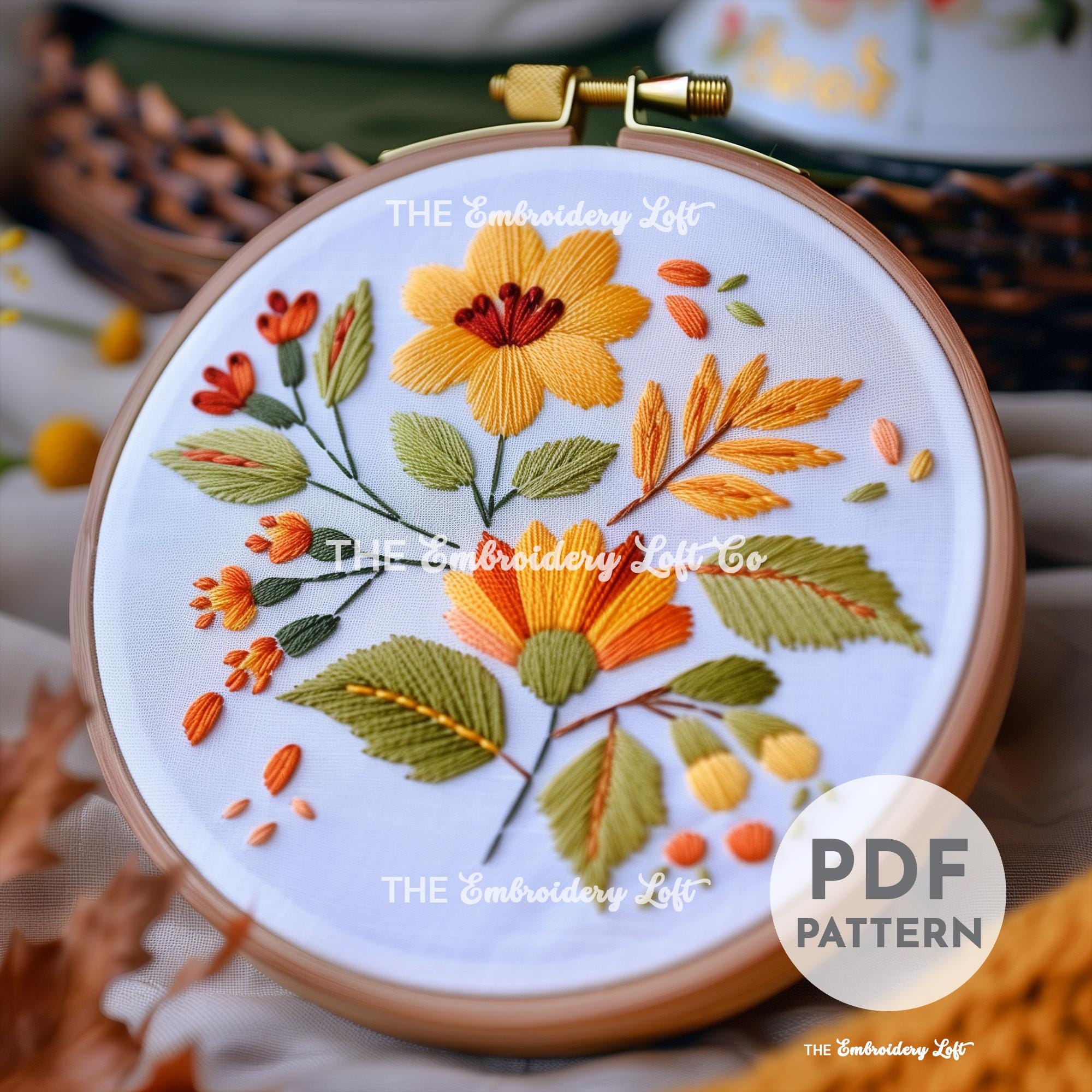 Orange Folk Flower Hand Embroidery Pattern
