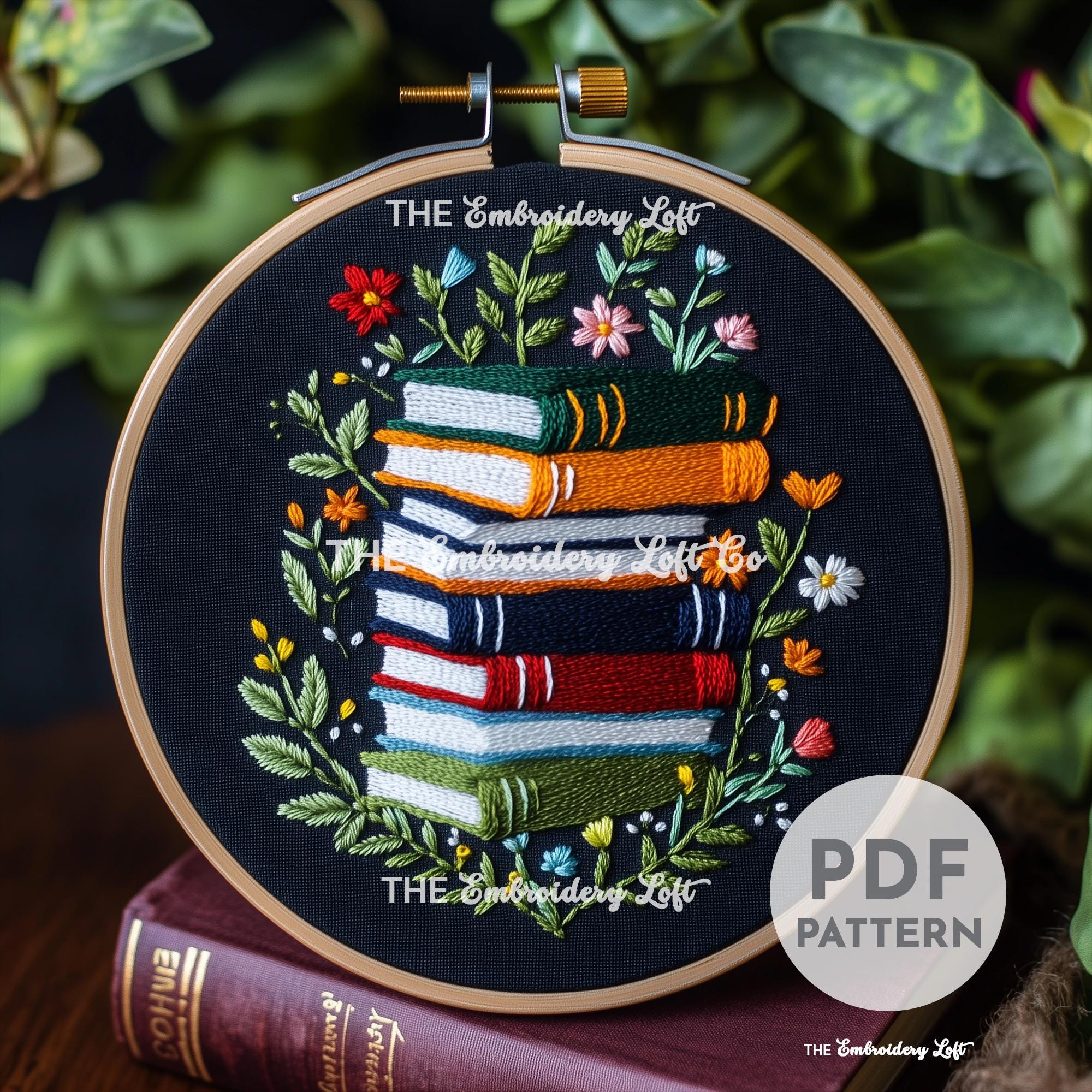 Floral Books Hand Embroidery Pattern