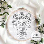Vase of Roses Hand Embroidery Pattern
