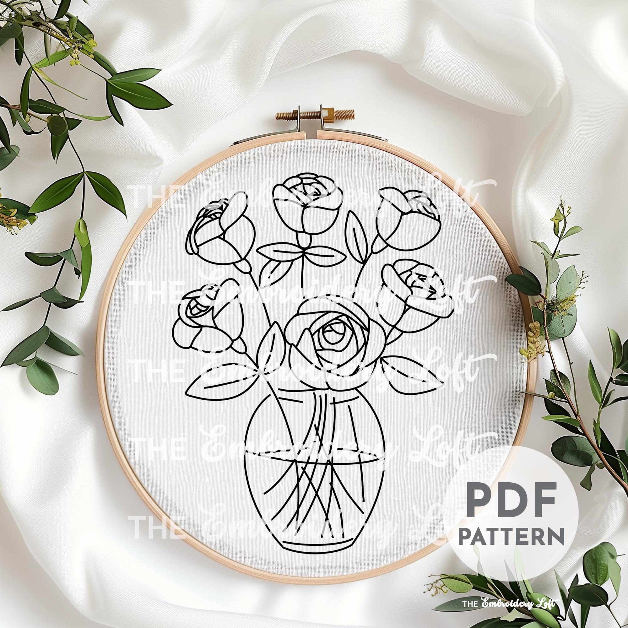 Vase of Roses Hand Embroidery Pattern
